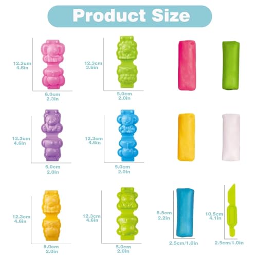 Unleash Creativity with 6 Unique Animal Molds Dough Toys Dough Accessories Set Whit 5 Bright Color .Ideal as a Gift for Kids Aged 3-4-8 Years