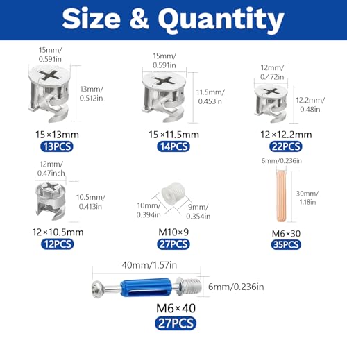 150Pcs Furniture Cam Lock Screw & Nut Kit