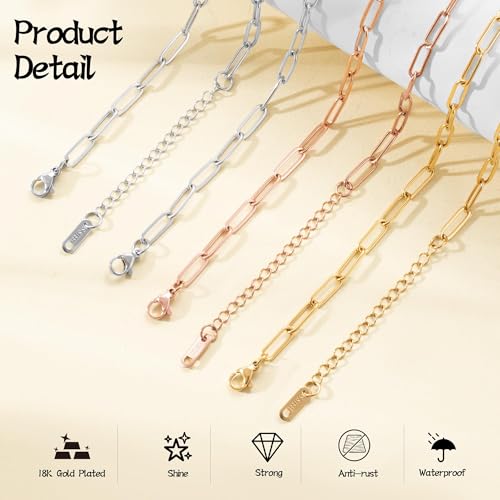 HUISUYTON 18K Gold Plated 10PCS 6.3 Inch Paperclip Charm Bracelet Chain - color: Gold and Silver-5.25Ft