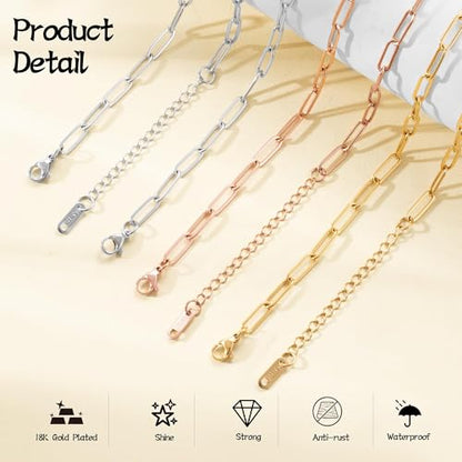 HUISUYTON 18K Gold Plated 10PCS 6.3 Inch Paperclip Charm Bracelet Chain - color: Gold and Silver-5.25Ft
