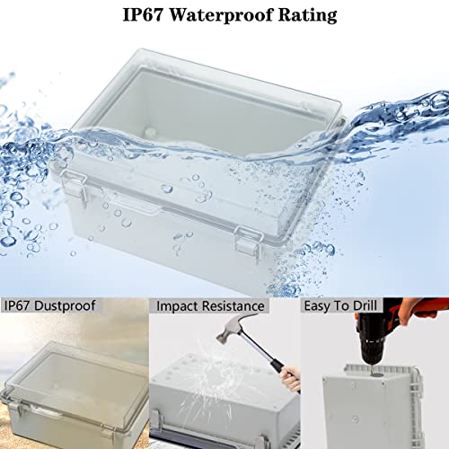Zulkit Junction Box ABS Plastic Dustproof Waterproof IP67 Electrical Boxes Hinged Shell Outdoor Universal Project Enclosure Grey Clear Cover, Stainless Steel Buckles 8.7 x 6.7 x 4.3 Inch - size: 8.7"x6.7"x4.3" TC k