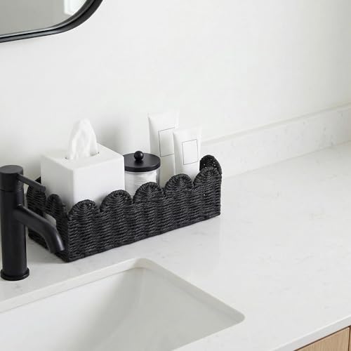 Black Scalloped Basket, Toilet Tank Tray, Back of Toilet - color: Black