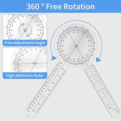 Goniometer 12 Inch,360°Clear Plastic Goniometer for Physical Therapy