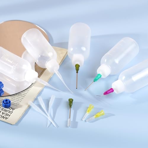 50ml Glue Precision Tip Applicator Bottle,Needle Tip Squeeze Bottle with 14ga 16ga 18ga 20ga 25ga Blunt Needle Oiler and Storage Caps - size: 50ml