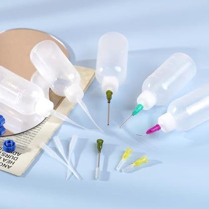 50ml Glue Precision Tip Applicator Bottle,Needle Tip Squeeze Bottle with 14ga 16ga 18ga 20ga 25ga Blunt Needle Oiler and Storage Caps - size: 50ml