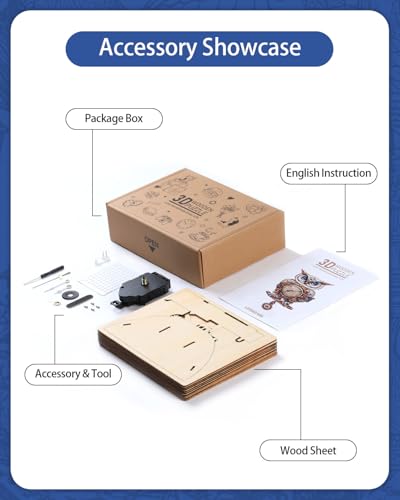 3D Puzzles for Adults-Wooden Owl Clock Puzzle DIY Wall Clock Model Kit