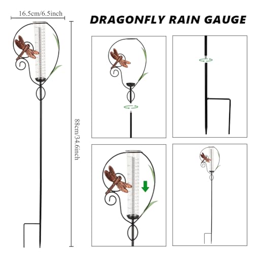Dragonfly Rain Gauge Outdoor,Metal Rain Gauges Outdoors Best Rated - color: Metal Dragonfly