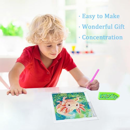 Libfx Diamond Art Kits for Kids with Frame Diamond Art for Girls Boys Beginners Arts and Crafts Birthday Gifts (Axolotl) - color: Axolotl