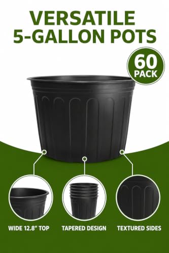 60 Pack 12.8 Inch 5 Gallon Large Plastic Plant Nursery Pots - size: 60pcs 5 gallon