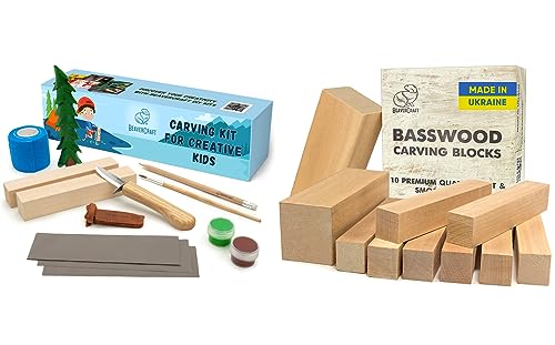 BeaverCraft DIY08 Wood Carving Kit for Kids BW10 Large Basswood Carving Blocks Set Basswood for Wood Carving Unfinished Wood Blocks