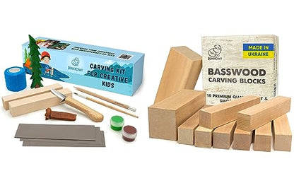 BeaverCraft DIY08 Wood Carving Kit for Kids BW10 Large Basswood Carving Blocks Set Basswood for Wood Carving Unfinished Wood Blocks