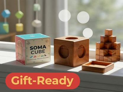 BSIRI Soma Puzzle Cube Wooden Toy Brain Teaser Desk Board Games Adults Master Block Christmas Mind Magic Benders Wood Hand Cube Family Teens Classic (Pack of 2) - size: 7.3 cm x 7.3 cm x 7.3 cm (Pack of 2)
