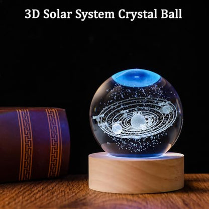 3D Solar System 60mm Crystal Ball Astronomy Universe Gifts 3D Solar System Planets Model Science Space Themed Physics Gifts Night Light lamp for Kids Men Him Science Teacher - style: 3D Solar System