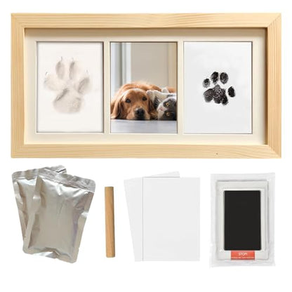 ZAPVLVT Paw Print Impression Kit for Dogs and Cats, 2 Clay, Large Ink Pad, Wooden Picture Frame, Pet Memorial Keepsake, Gift for Pet Owners & Lovers