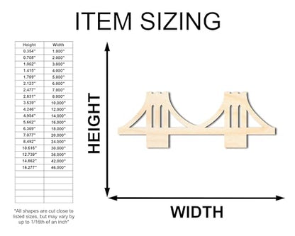 Unfinished Wood Bridge Shape | Landmark | Craft Cutout | up to 46" DIY 10" / 1/8" - size: 10", style: 1/8" Thick Wood