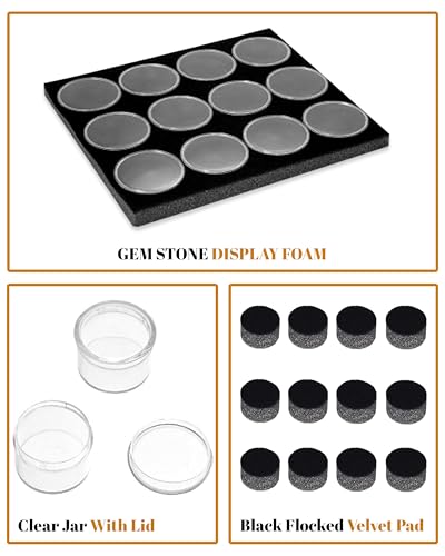 Novel Box 12 Large Gem Jars with Black Foam Gemstone Tray 7.8X7.8X0.75 - color: Black Foam Liner with 12 Gem Jars