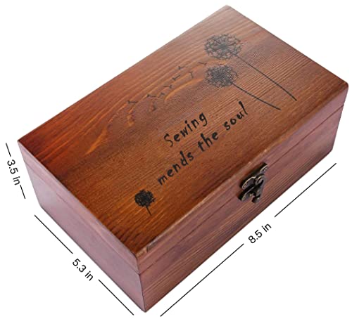 Wooden Sewing Kit Box with Cute Sewing Accessories, Sewing Basket Kit for Adults Beginners Kids Girls, Home Hand Sewing Starter Kit