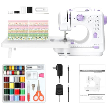 All-in-One Mini Sewing Machine for Beginners with Sewing Kit - size: Includes Pink&Green Fabric