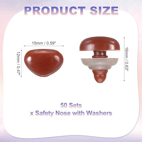 MECCANIXITY 50set 12mm Large Plastic Triangle Safety Noses Brown with Washer for Crochet Stuffed Animal Doll Craft Puppet Plush Toy Bear - color: Brown, size: 12mm