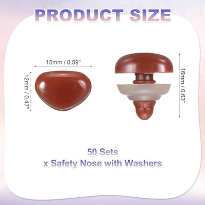 MECCANIXITY 50set 12mm Large Plastic Triangle Safety Noses Brown with Washer for Crochet Stuffed Animal Doll Craft Puppet Plush Toy Bear - color: Brown, size: 12mm