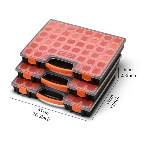 EMENTOL 3PCS Multi-Purpose Portable Organizer Box Set with 72-Removable Compartments, 3 Pieces Professional Boxes with Dimension 16.2"L*13"W*2.3"H (Pack of 2) - size: 3 PCS (Pack of 2)