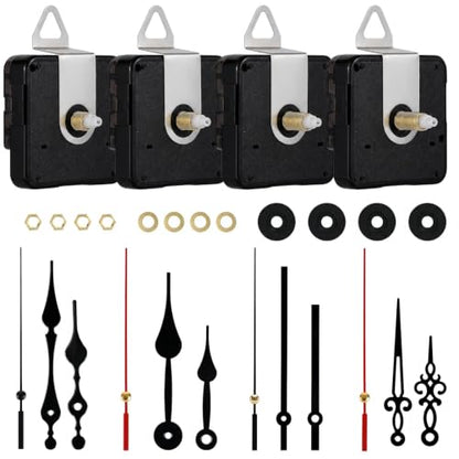 4-Pack Silent Clock Mechanism Replacement Kit, 4 Black Hand Sets - color: Black
