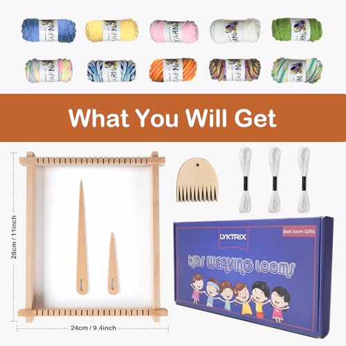 LYKTRIX Weaving Loom for Kids Age 6-12,Small Wooden Weaving Loom Kit,Suitable for Beginners and Children, 9 * 11 inch Knitting Loom Kit Includes Instructions and Enough Yarn 28×24cm - size: 28×24cm