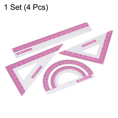 HARFINGTON 4pcs Geometry Set 15cm Metric Measure Ink Printing Aluminum Ruler Metal Ruler Set Triangle Protractor Ruler Tool Set for Classroom, Office, Home, Rose Red - color: Rose Red