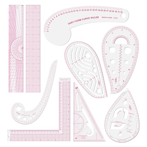 Clear Metric Sewing Rulers,French Curve Sewing Rulers Set,Sewing Tools Supplies for Quilting, Dressmaking, Tailors, Designers, Flexible PVC, 9PCS