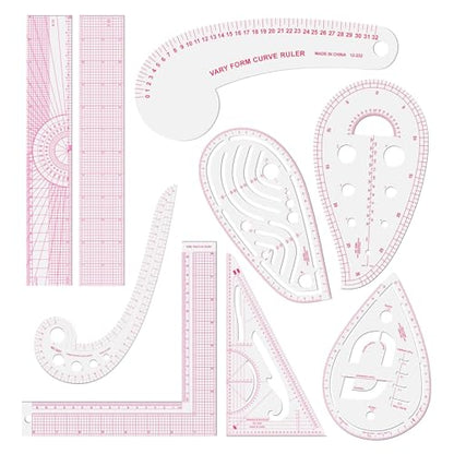 Clear Metric Sewing Rulers,French Curve Sewing Rulers Set,Sewing Tools Supplies for Quilting, Dressmaking, Tailors, Designers, Flexible PVC, 9PCS