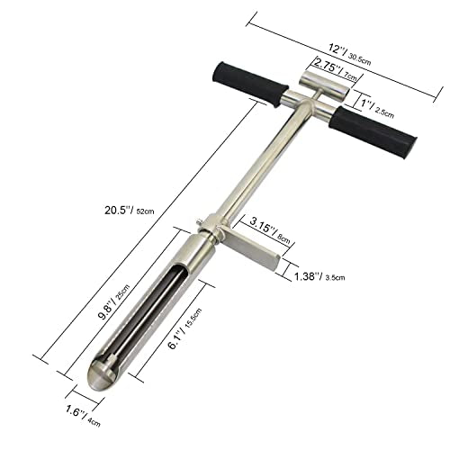 Soil Sample Probe 20” with Ejector and Foot Pedal,Soil Probe Stainless Steel T-Style Handle Soil Test Kit,Soil Probe Rod for Soil Sampling Plant Care/Agriculture/Garden/Farm - size: 20”S/T-Style（B）