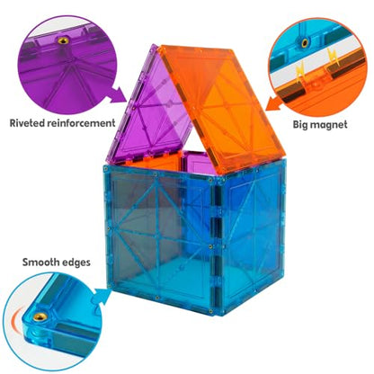 Large Magnetic Tiles Set -12PCS Square Magnetic Tiles Expansion Pack, STEM Educational Construction Stacking Blocks, Compatible with Major Brands - color: 12pc Large Square