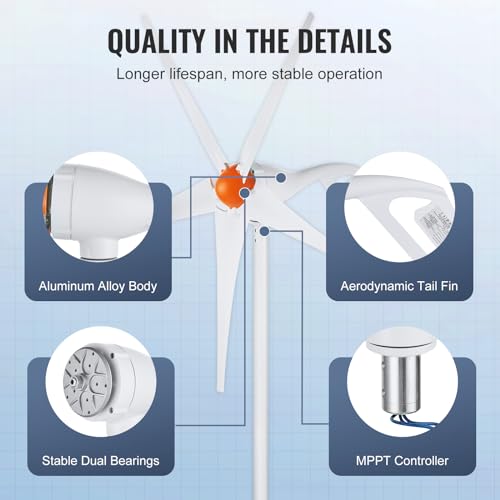 VEVOR 500W Wind Turbine Generator, 12V Wind Turbine Kit, 5-Blade Wind Power Generator with MPPT Controller, Adjustable Windward Direction & 2.5m/s Start Wind Speed, Suitable for Home, Farm, RVs, Boats - style: 12V 500W 5-Blade