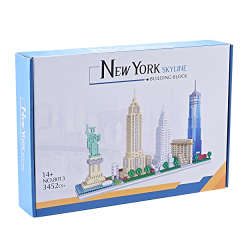 New York Skyline Micro Building Set for Adults, Architecture Model Kit Collectible Display with Statue of Liberty & Empire State Building, Gift for Architecture Lovers and Travel Fans ( 3452PCS )