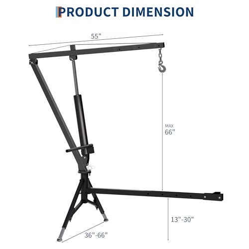 GarveeTech Heavy Duty 1000 Lbs Truck Crane, Hydraulic Hitch Mounted Hoist with 360 Degree Swivel Boom, Adjustable 3-Position Load Capacity for Farm, Construction & Engine Lifting - color: Black