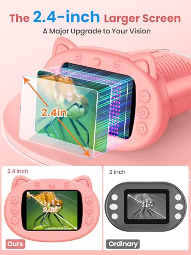 Microscope for Kids, 2.4 Inch Digital Microscope with 1000X Magnification, Handheld Camera Mini Pocket Magnifying Glass, Educational Birthday Gifts Toys for Ages 3+, Pink - color: Pink