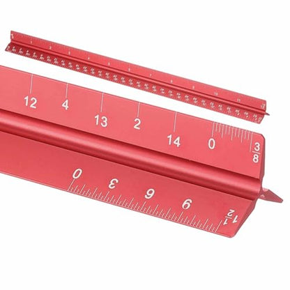 HARFINGTON Architectural Scale Ruler, 12 Inch Standard Aluminum Alloy Architect Triangular Small Scale Laser-Etched Blueprint Drafting Ruler for Architects Engineers, Red - color: Red, size: 12 Inch