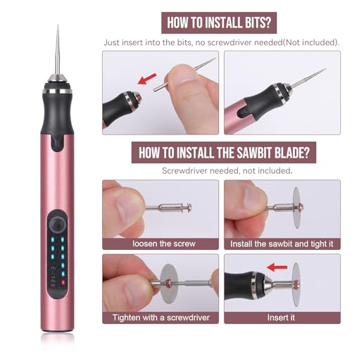 Electric Engraving Pen with 37 Bits, USB Rechargeable Cordless Engraving Machine, Portable DIY Rotary Engraver for Jewelry Wood Glass Stone Carving (Rose red)