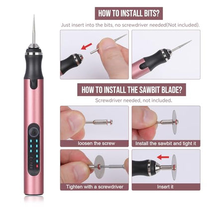 Electric Engraving Pen with 37 Bits, USB Rechargeable Cordless Engraving Machine, Portable DIY Rotary Engraver for Jewelry Wood Glass Stone Carving (Rose red)
