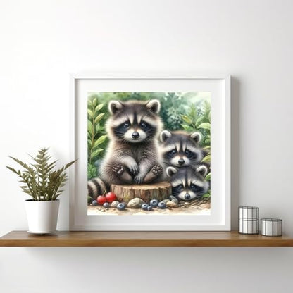 5D Animals Diamond Painting Kits for Adults,Raccoon Family Diamond Art Kits - color: KM155-1
