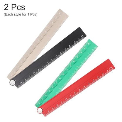 HARFINGTON 2pcs Folding Straight Ruler 30cm Metric Aluminum Alloy Protractor Foldable Angle Ruler Geometric Measuring Tool with Angle Line for Architects Artists Office, Black Gold/Red Green - color: Black Gold/Red Green