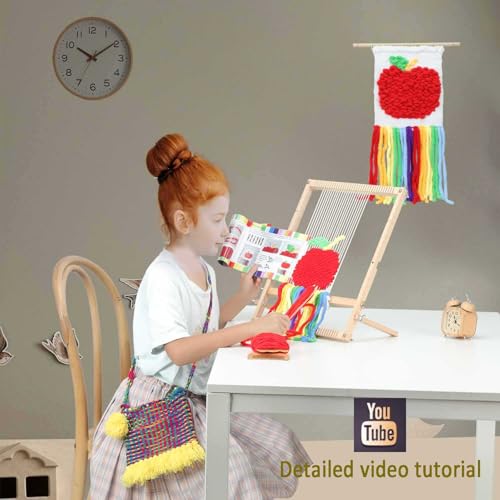 Weaving Loom for Beginners Adults/Kids and 1 Set of Weaving Works Complete Yarn Kit with Detailed Friendly Instructions, Parents and Children in The Holiday Experience Weaving Brings Fun_Apple - size: A3FT