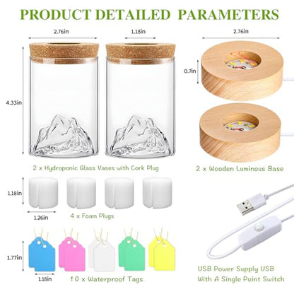2Pcs Plant Propagation Station, Wooden Base with Lighting