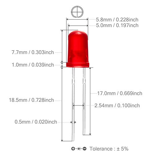 CHANZON 100 pcs 5mm Red Diffused LED Diode Lights(DC 2V 20mA) - color: G) Red-red (100pcs)
