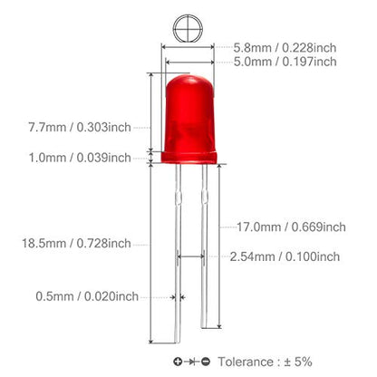 CHANZON 100 pcs 5mm Red Diffused LED Diode Lights(DC 2V 20mA) - color: G) Red-red (100pcs)