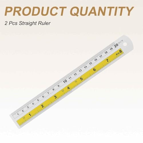 HARFINGTON 2pcs Metal Straight Ruler 20cm Metric SAE Aluminum Alloy Measuring Rulers Scale Tool with Hole for Measure Study Reading Classroom Office, Yellow - color: Yellow, size: 20cm