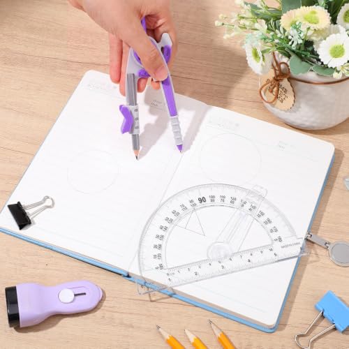 Zonon 2 Pcs Protractor and Compass Set, Swing Arm Protractor, Purple Clear - color: Purple and Clear