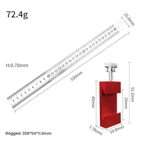 Aluminum Alloy Woodworking Ruler Stop, 11.8inch Steel Measuring Scriber - color: red