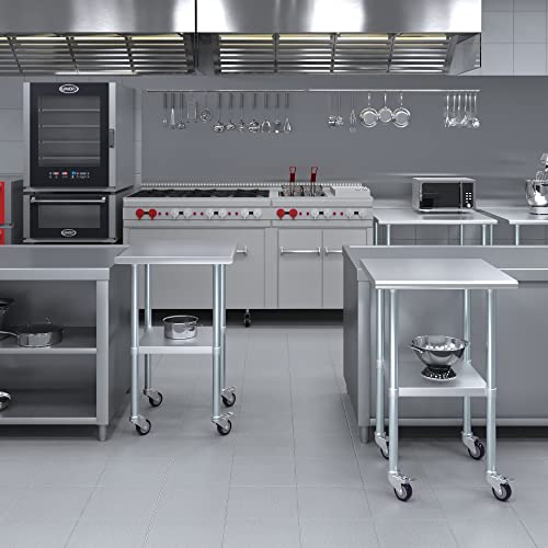 AmGood 24 in. x 24 in. Stainless Steel Work Table with Wheels | Metal Kitchen Food Prep Table | NSF - size: 24 in. Long x 24 in. Deep with Wheels