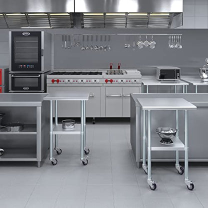 AmGood 24 in. x 24 in. Stainless Steel Work Table with Wheels | Metal Kitchen Food Prep Table | NSF - size: 24 in. Long x 24 in. Deep with Wheels